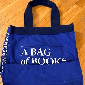 Barnes & Noble Blue Canvas Tote with White Lettering